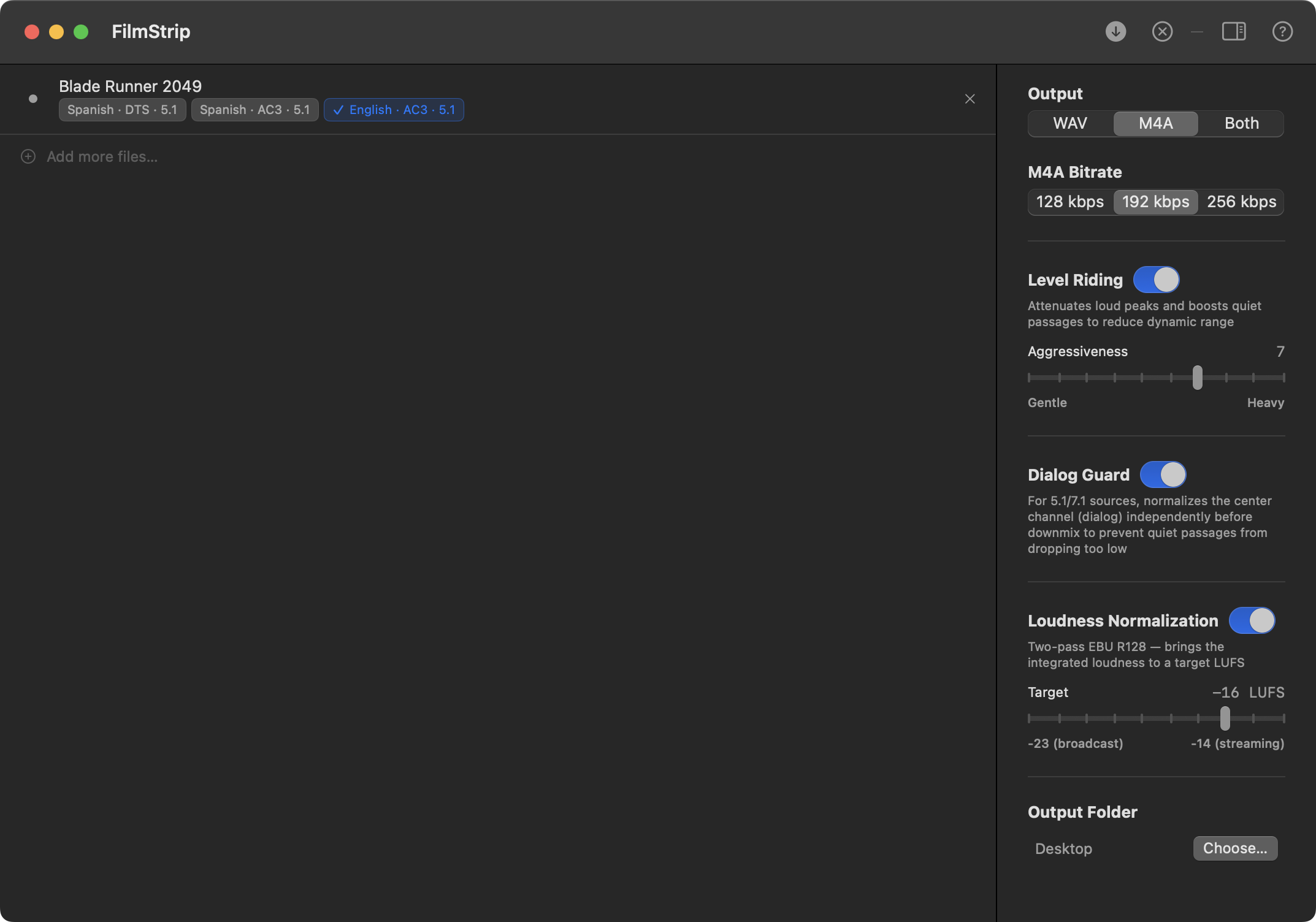 FilmStrip showing detected audio tracks